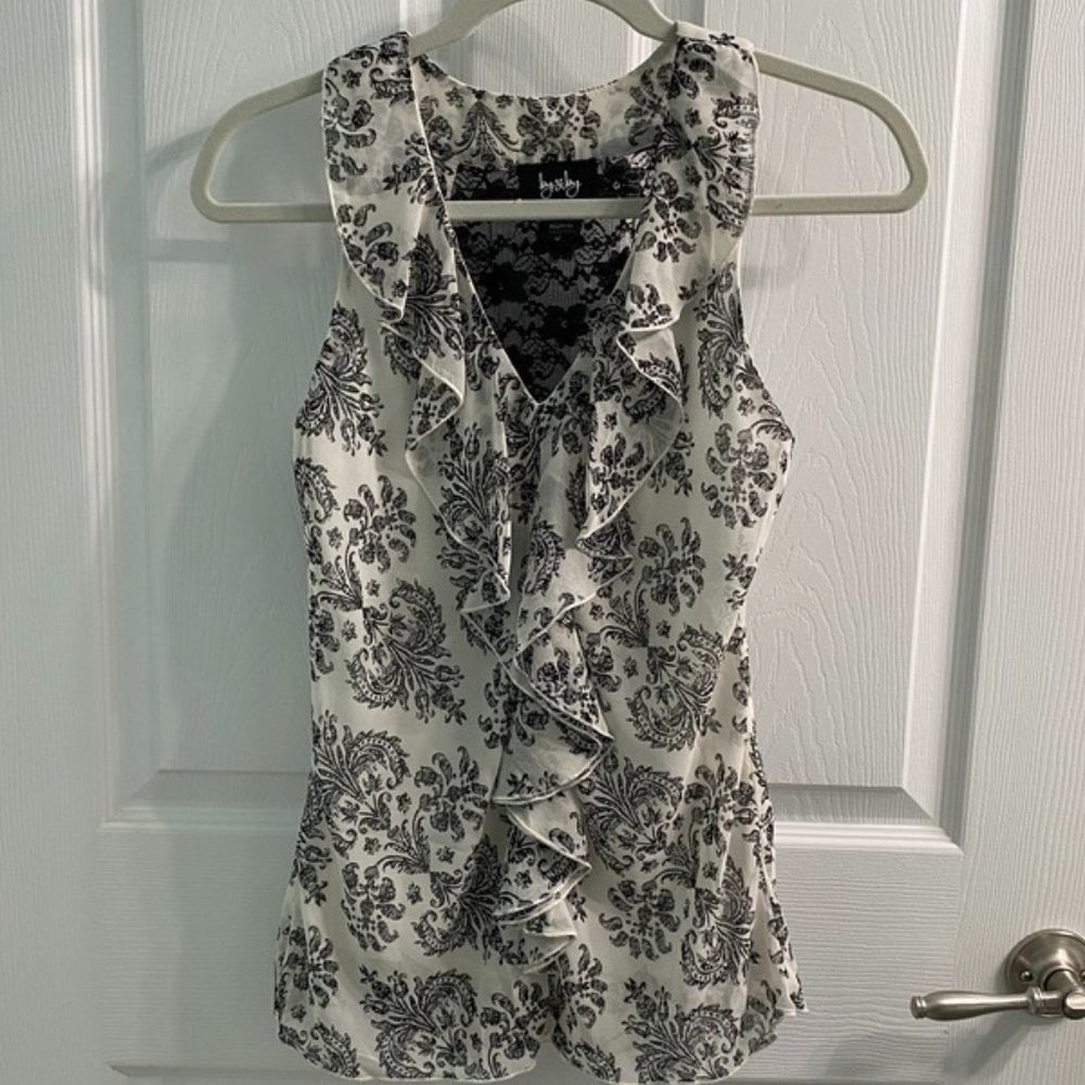 by & by Lace-back Ruffle-front Sleeveless Blouse with Liner